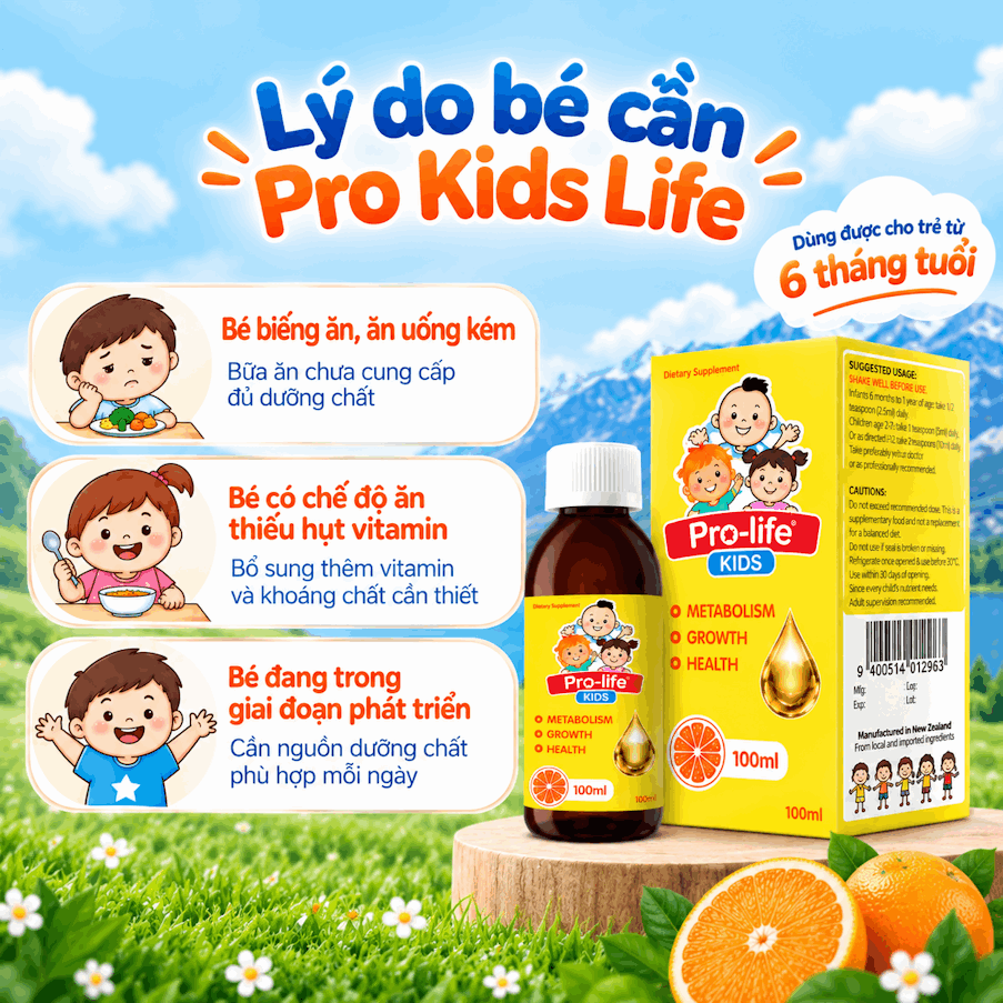 Siro bổ sung vitamin cho trẻ em PRO-LIFE KIDS Liquid Multi, nhập khẩu NEW ZEALAND, hộp 100ML